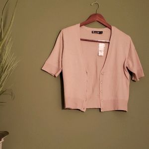 NWT 7th Ave NY&Co 1/2 Sleeve Beige Knit Cardigan